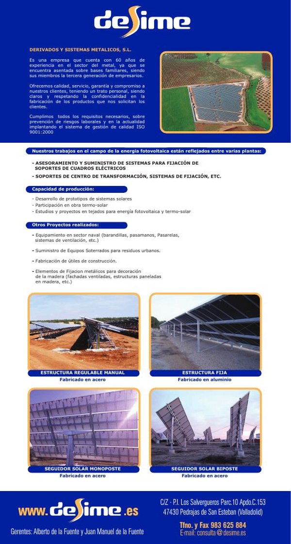 Portada del catálogo Elementos de energía solar de Desime